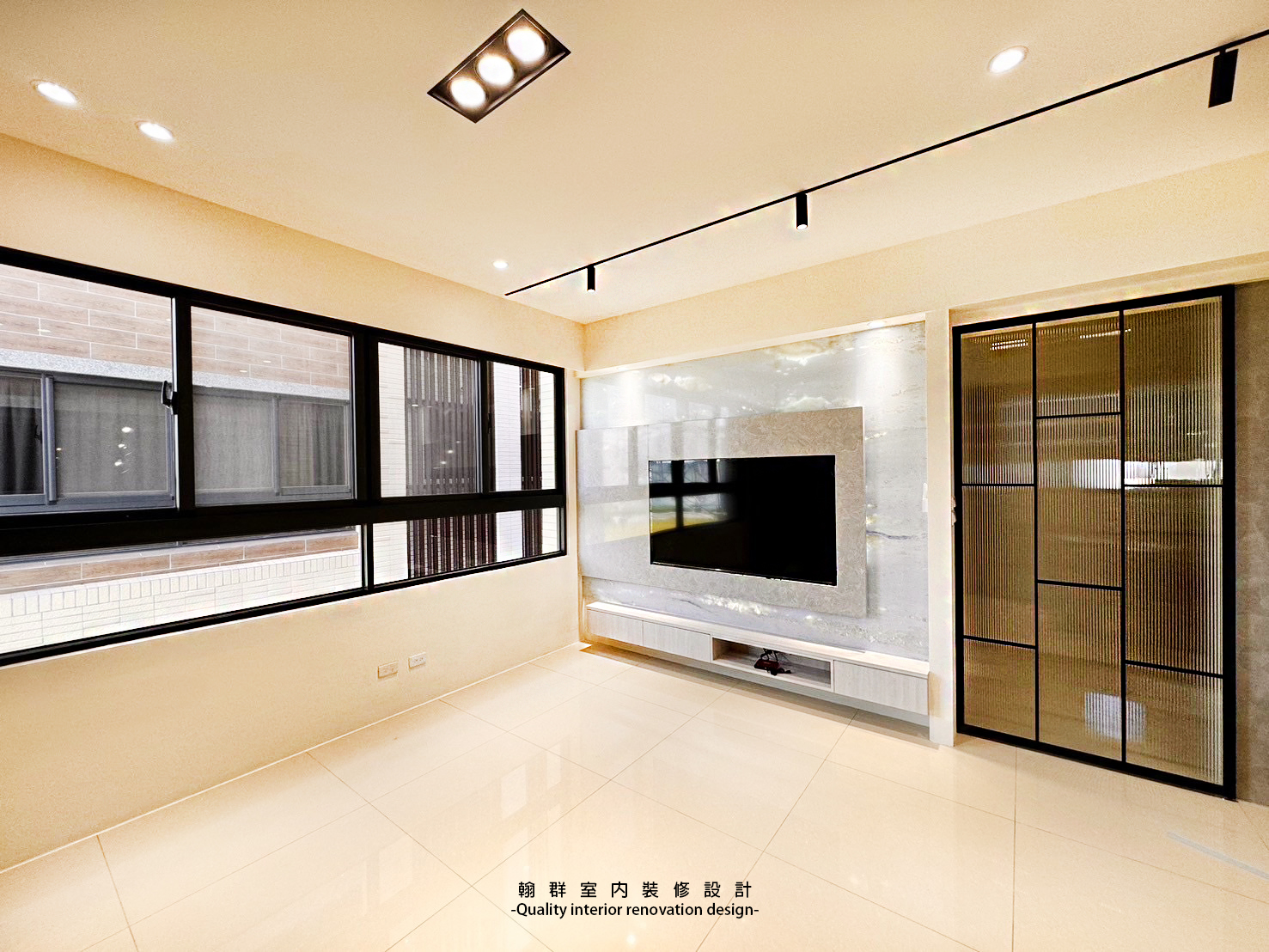 客廳造型電視牆與廚具規劃圖片-2